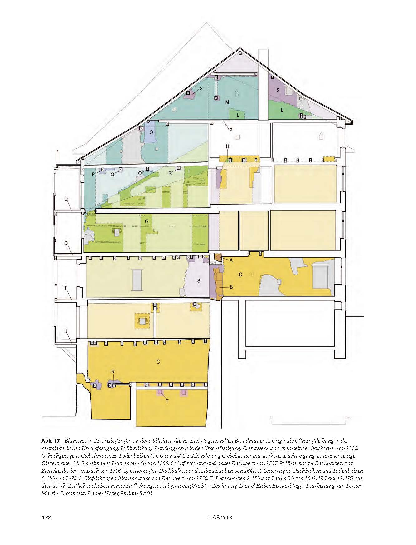 Blumenrain 28. Freilegungen an der südlichen, rheinaufwärts gewandten Brandmauer