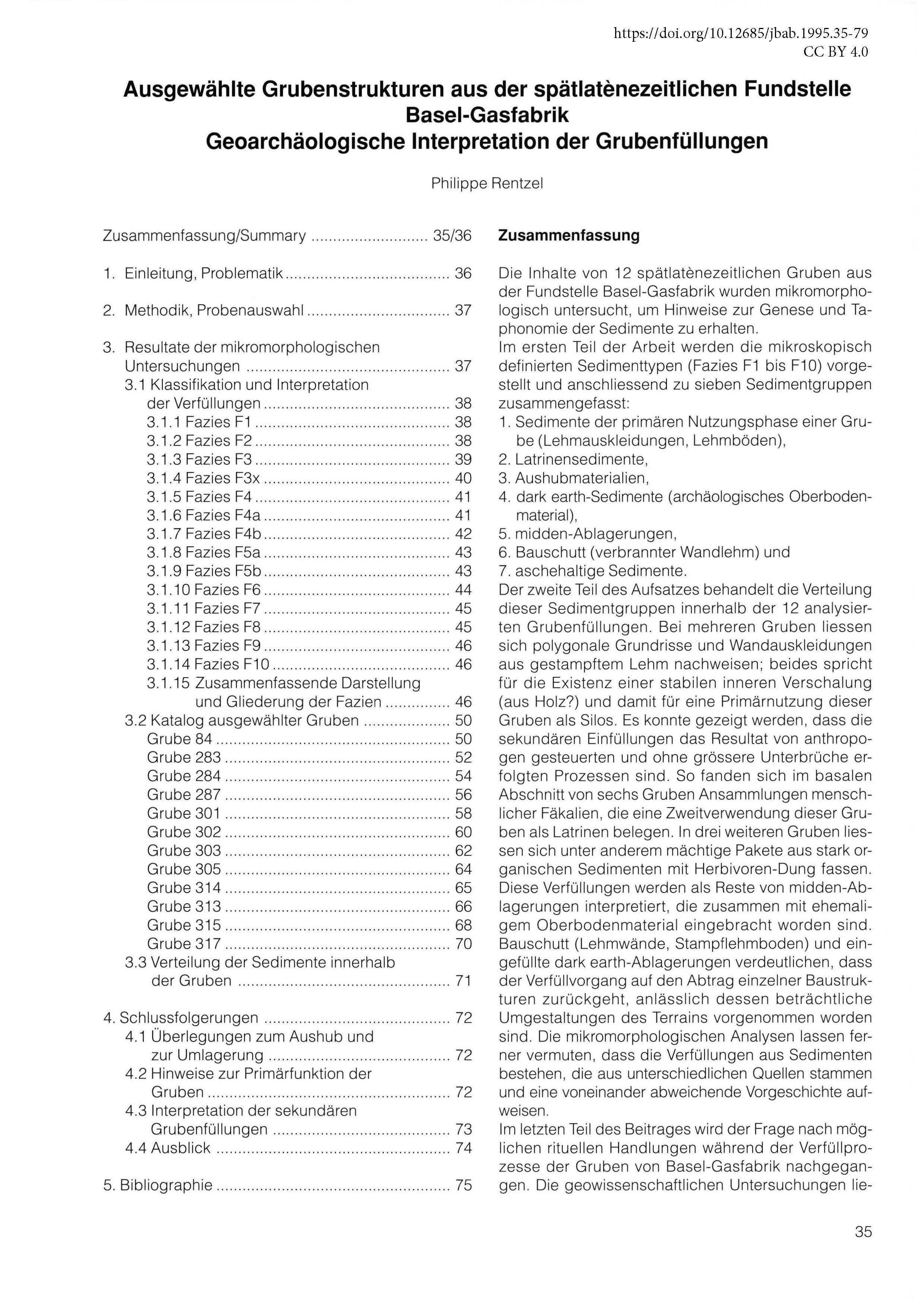 Erste Seite des Artikels über die spätlatènezeitlichen Grubenstrukturen