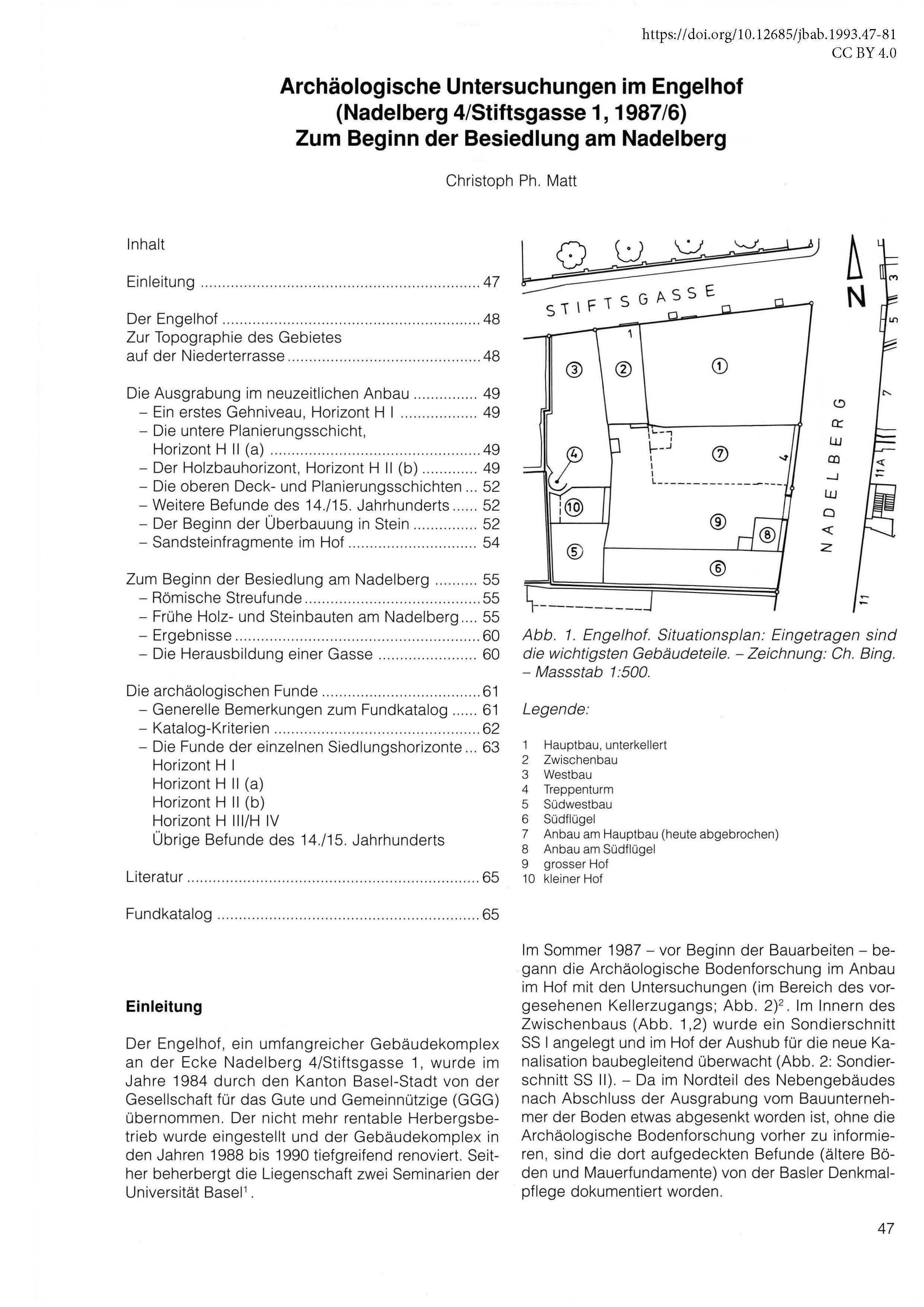 Erste Seite des Artikels über die Besiedlung am Nadelberg