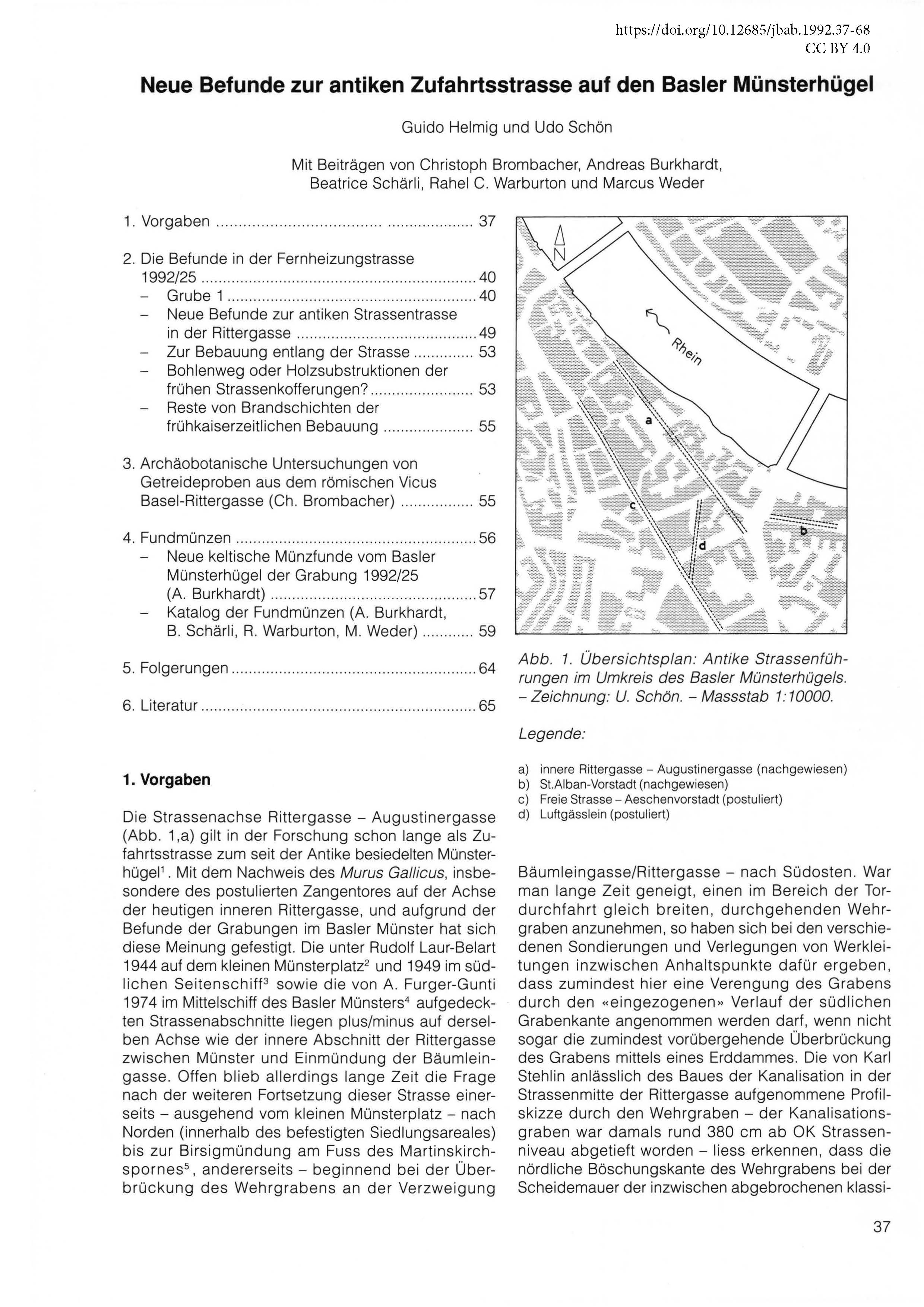 Erste Seite zum Artikel über die antike Zufahrtsstrasse auf den Basler Münsterhügel