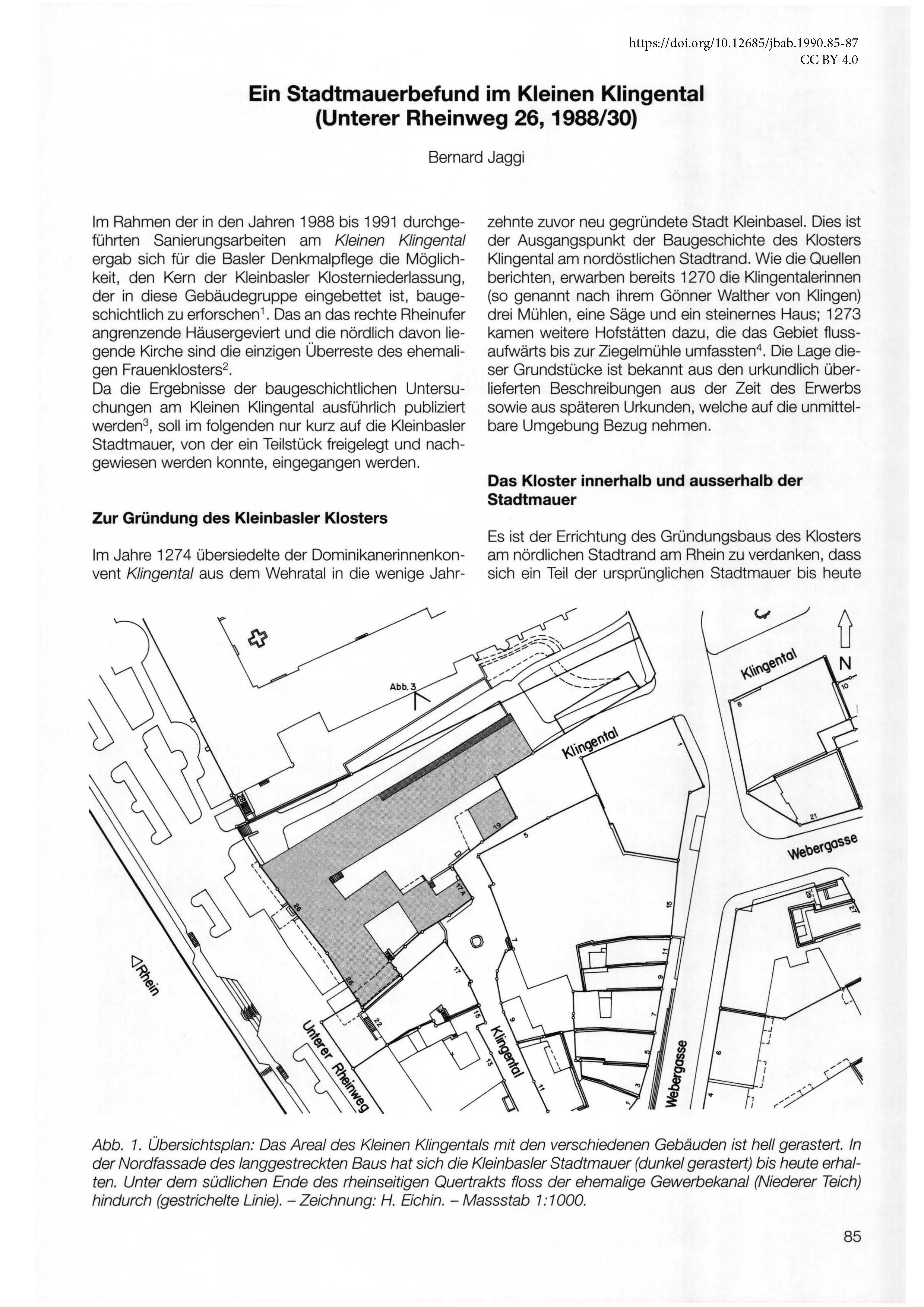 Erste Seite des Artikels über den Stadtmauerbefund im Kleinen Klingental