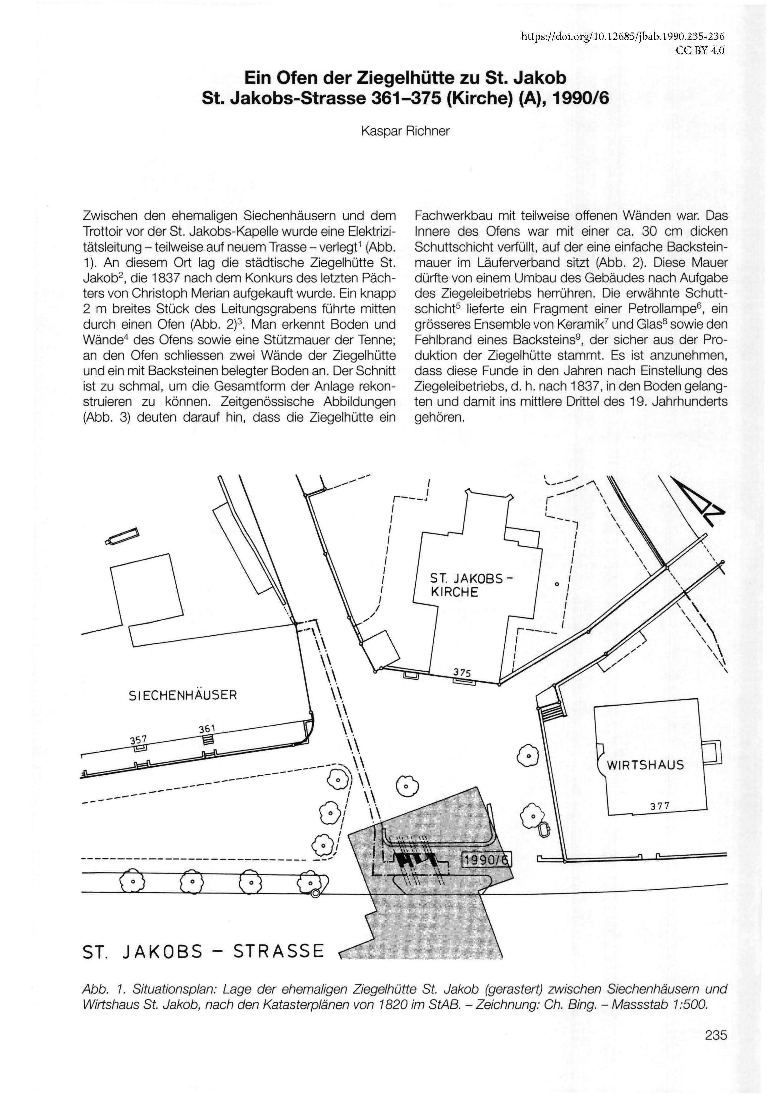 Erste Seite des Artikels zu der Ziegelhütte an der St. Jakobs-Strasse