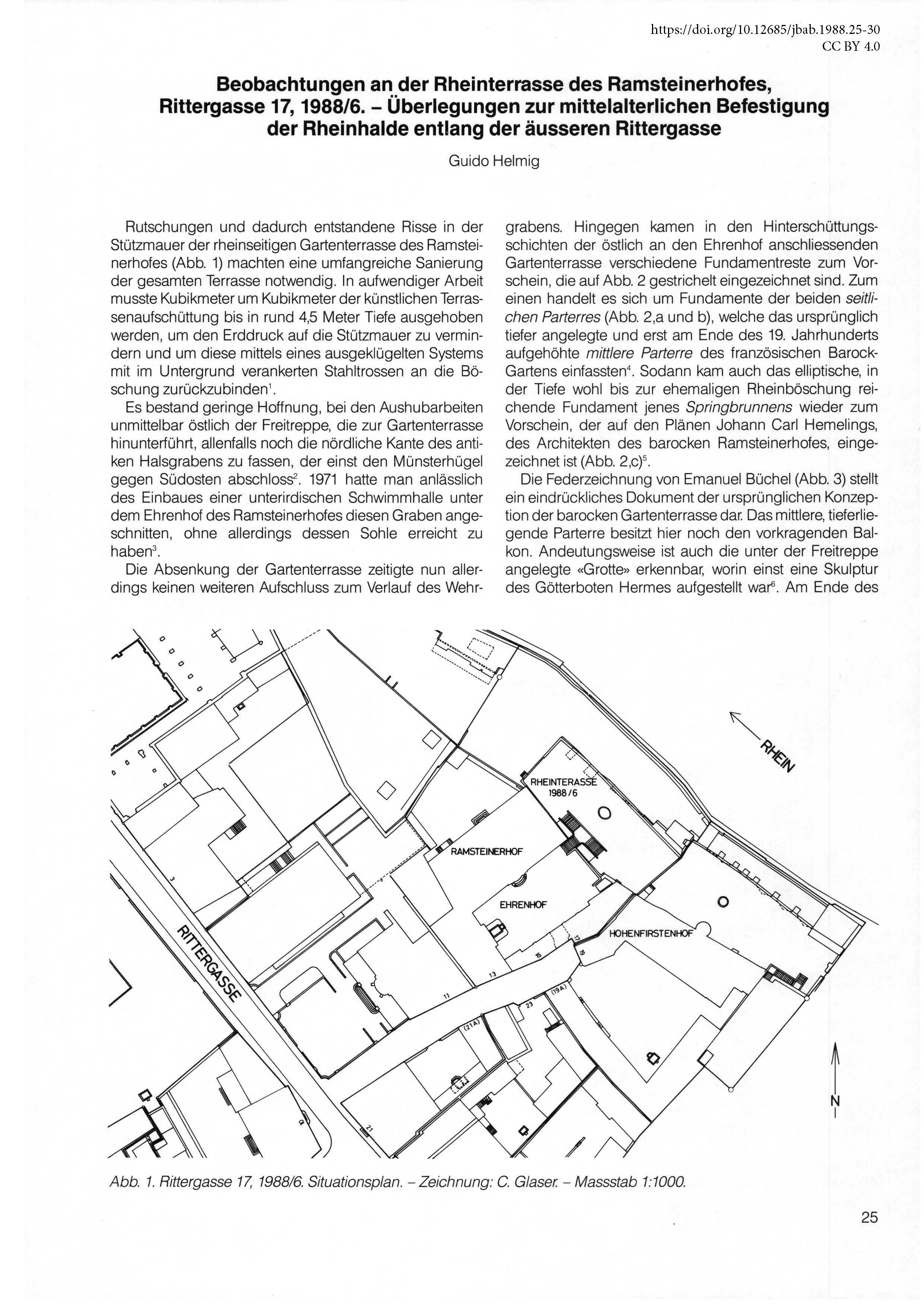 Erste Seite des Artikels über die Beobachtungen an der Rheinterrasse des Ramsteinerhofs