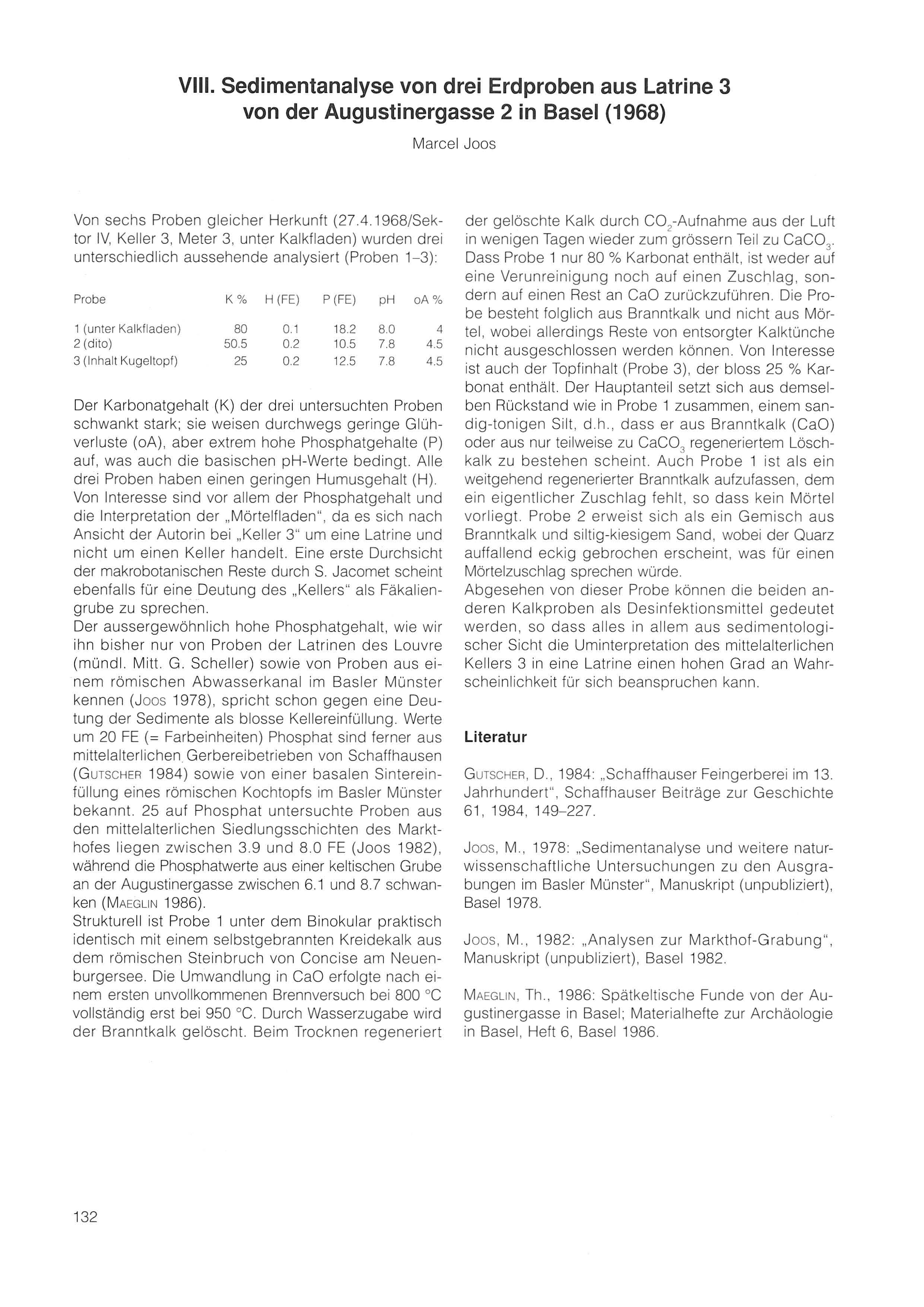 Erste Seite des Artikels zu den Sedimentanalysen